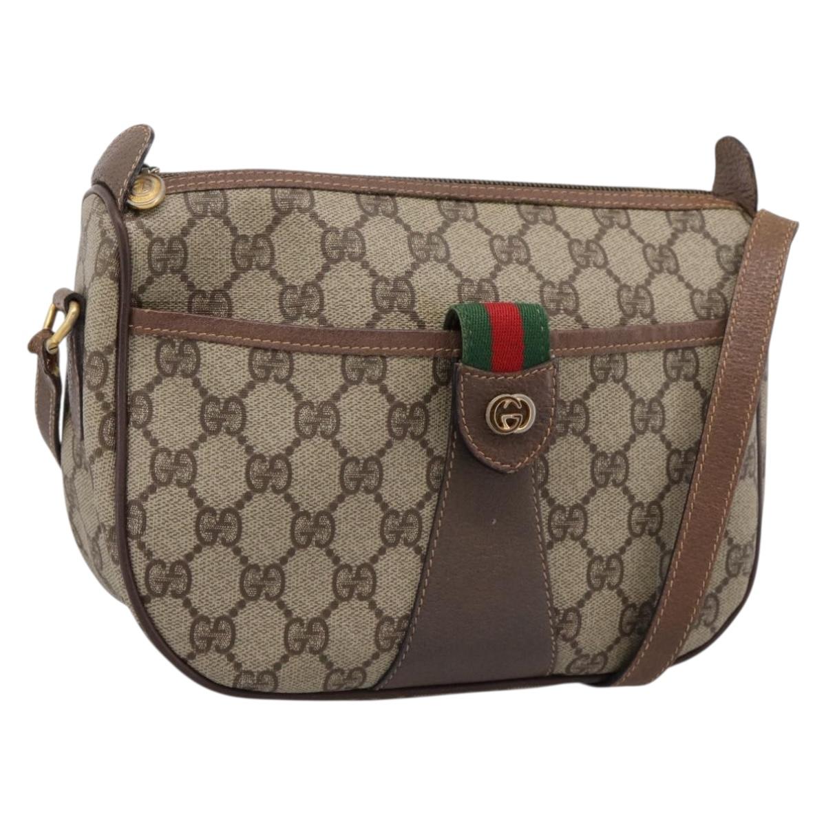 GUCCI GG Supreme Web Sherry Line Shoulder Bag PVC Beige 001 123 4002 Auth 198493