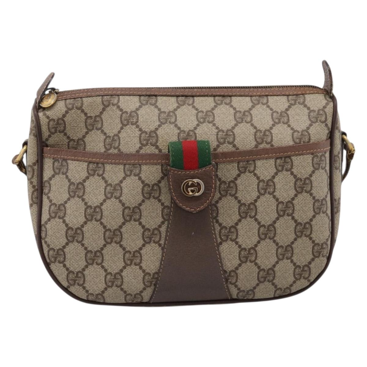 GUCCI GG Supreme Web Sherry Line Shoulder Bag PVC Beige 001 123 4002 Auth 198493