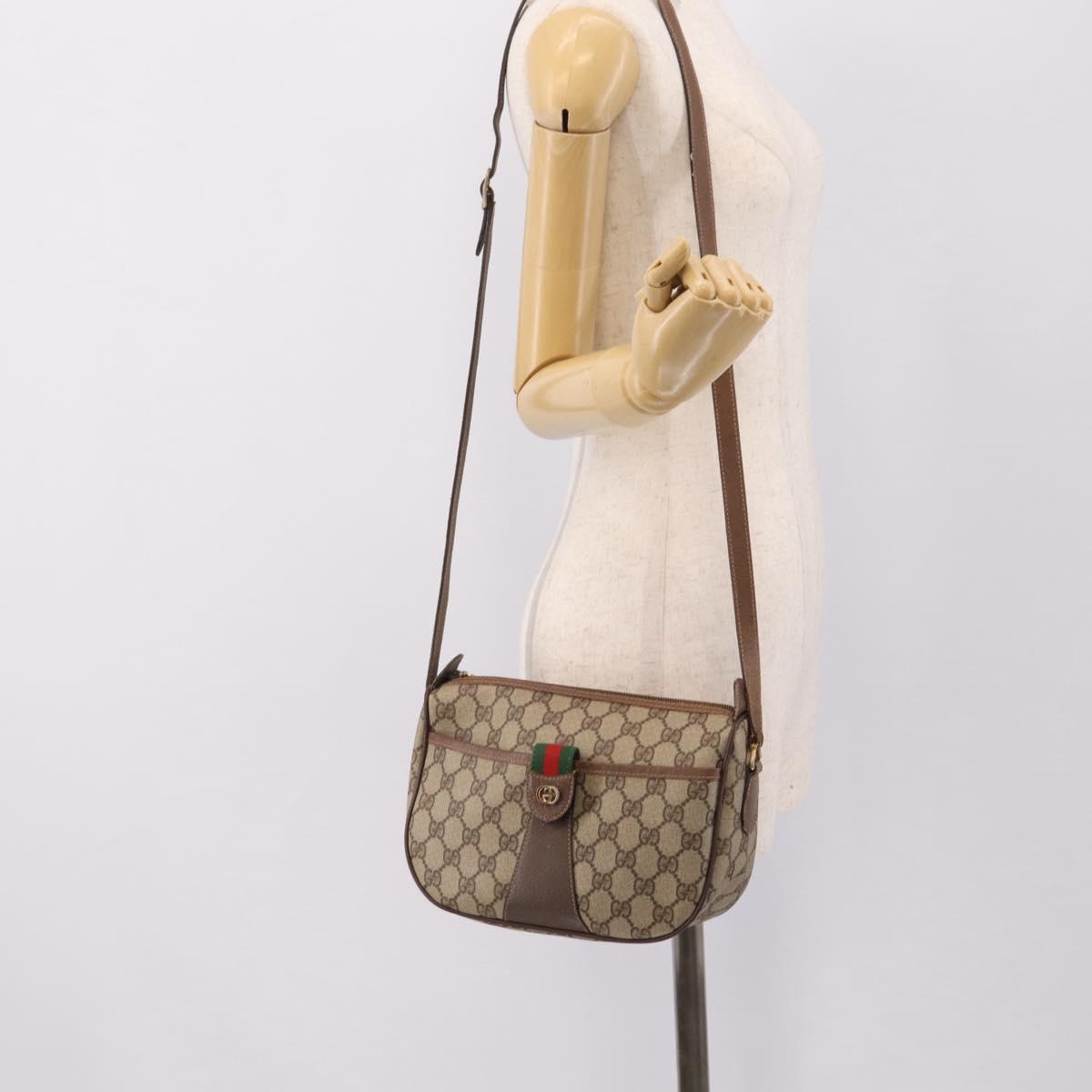 GUCCI GG Supreme Web Sherry Line Shoulder Bag PVC Beige 001 123 4002 Auth 198493