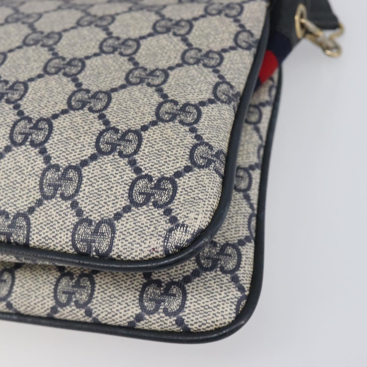 GUCCI GG Supreme Sherry Line Shoulder Bag PVC Navy Gold 904 02 035 Auth 198494