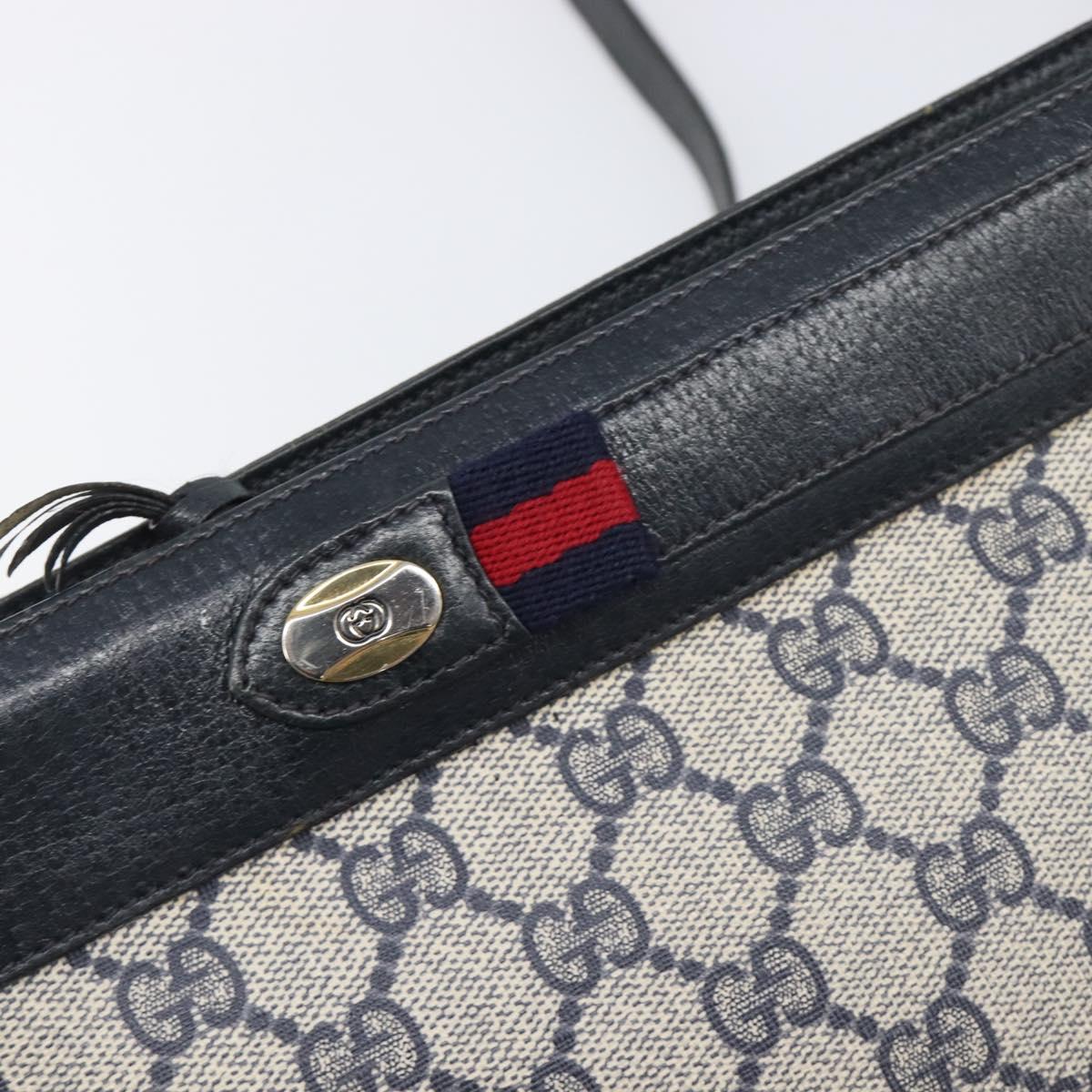 GUCCI GG Supreme Sherry Line Shoulder Bag PVC Navy Gold 904 02 035 Auth 198494