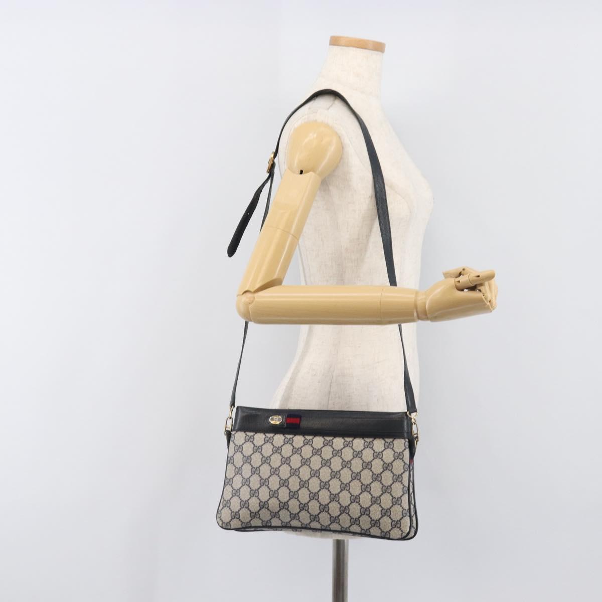GUCCI GG Supreme Sherry Line Shoulder Bag PVC Navy Gold 904 02 035 Auth 198494