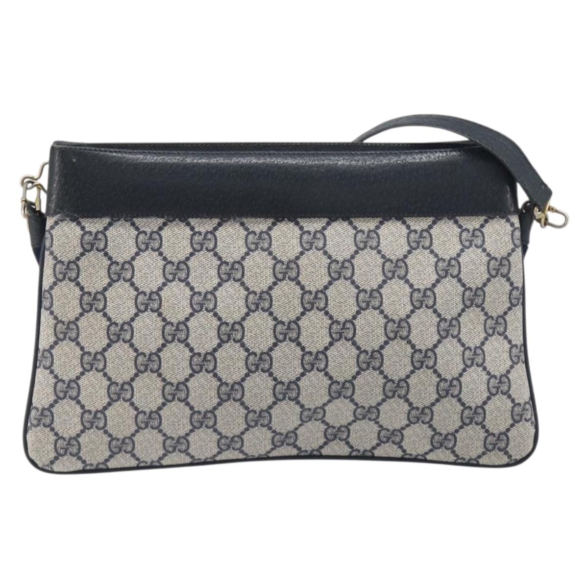GUCCI GG Supreme Sherry Line Shoulder Bag PVC Navy Gold 904 02 035 Auth 198494