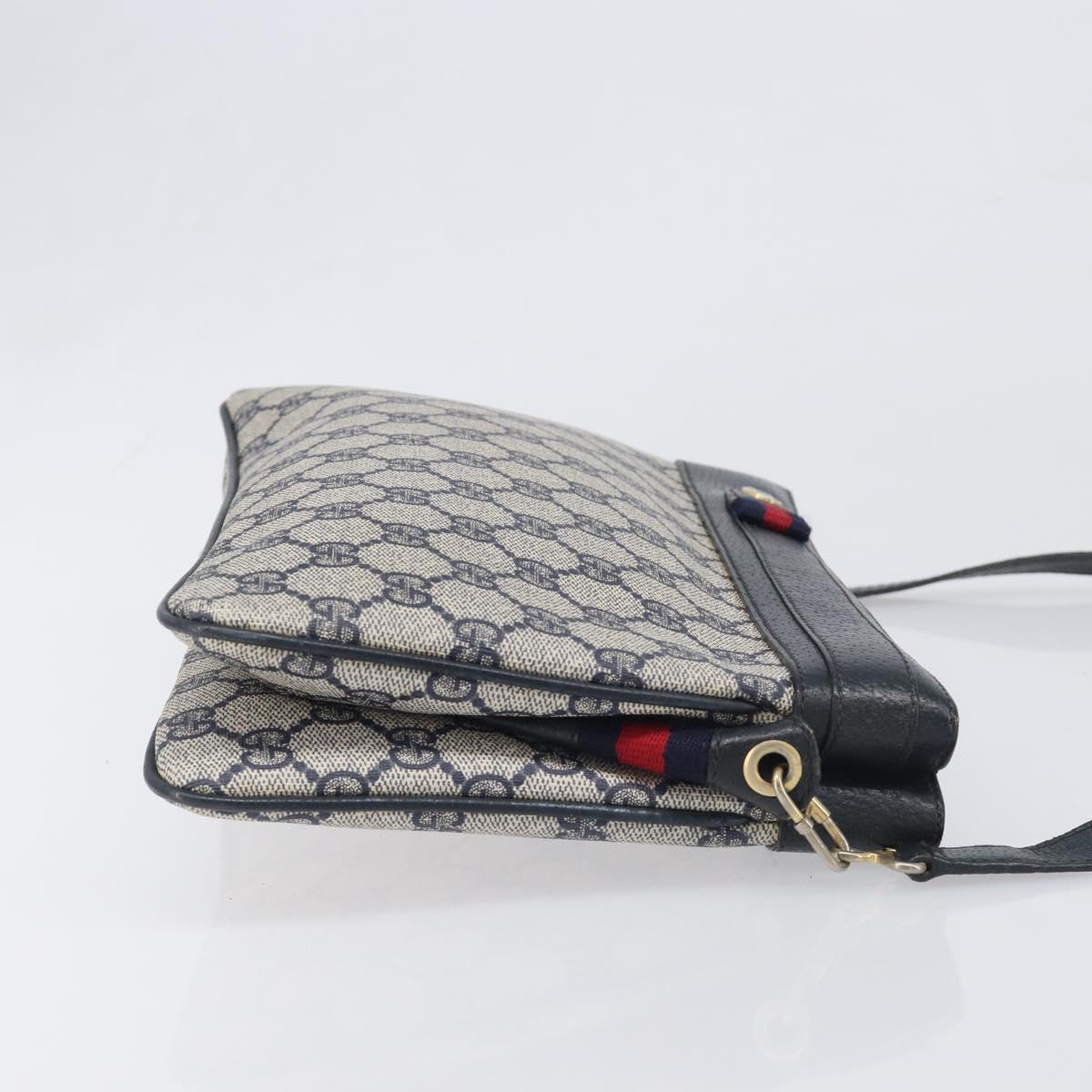 GUCCI GG Supreme Sherry Line Shoulder Bag PVC Navy Gold 904 02 035 Auth 198494
