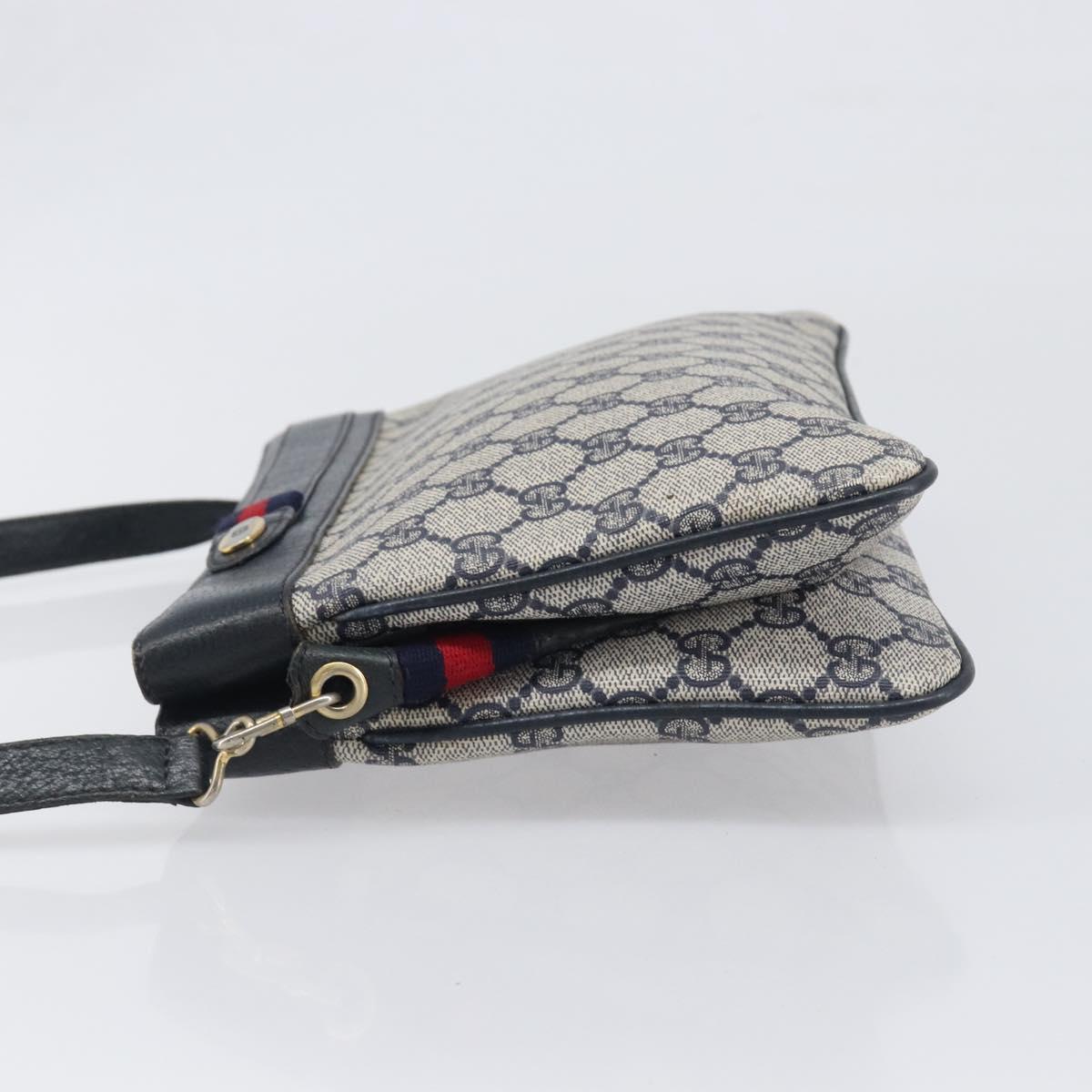 GUCCI GG Supreme Sherry Line Shoulder Bag PVC Navy Gold 904 02 035 Auth 198494