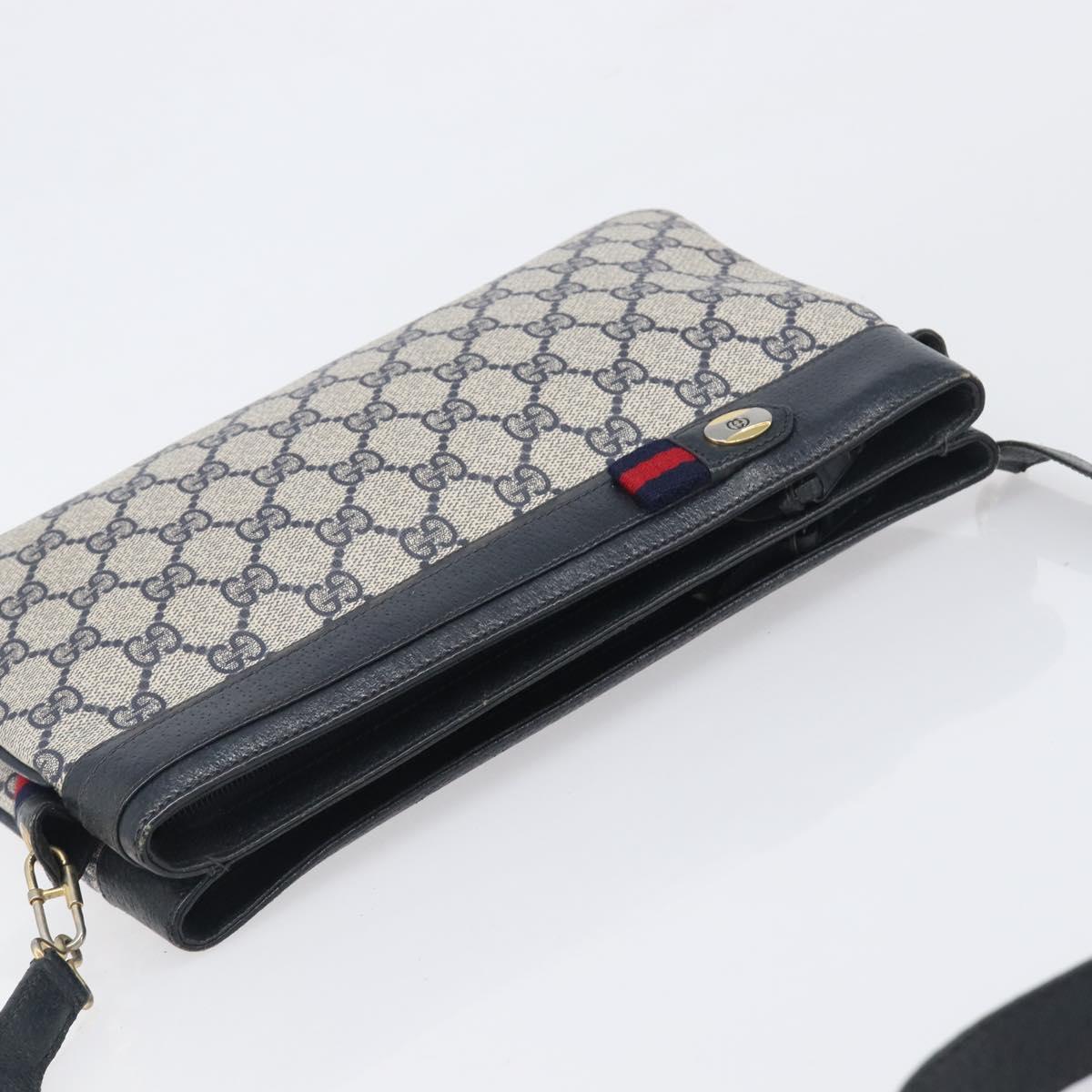 GUCCI GG Supreme Sherry Line Shoulder Bag PVC Navy Gold 904 02 035 Auth 198494