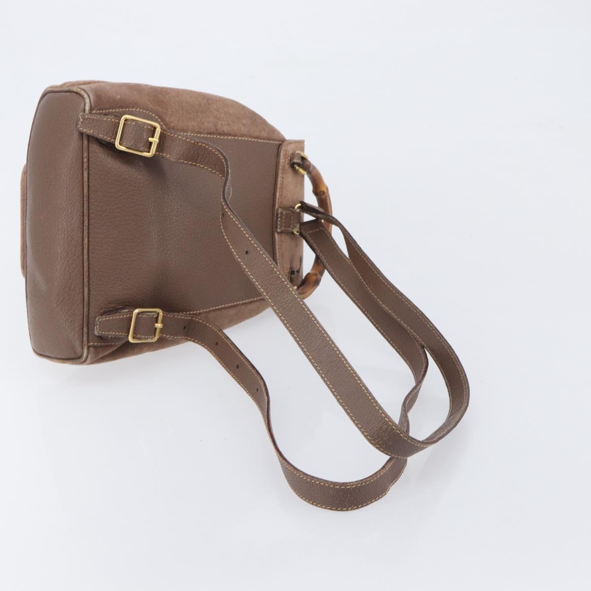 GUCCI Bamboo Backpack Suede Brown Gold Tone 003 2058 0030 Auth 198495