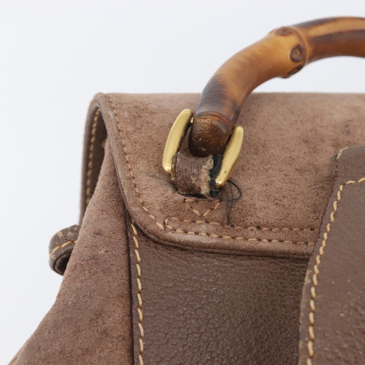 GUCCI Bamboo Backpack Suede Brown Gold Tone 003 2058 0030 Auth 198495
