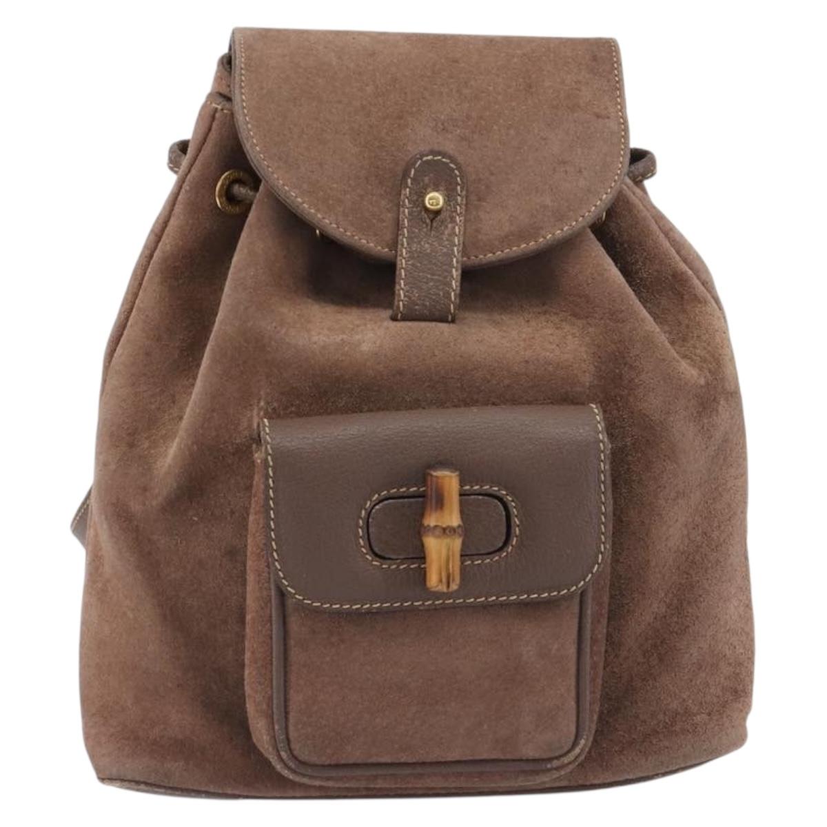 GUCCI Bamboo Backpack Suede Brown Gold Tone 003 2058 0030 Auth 198495