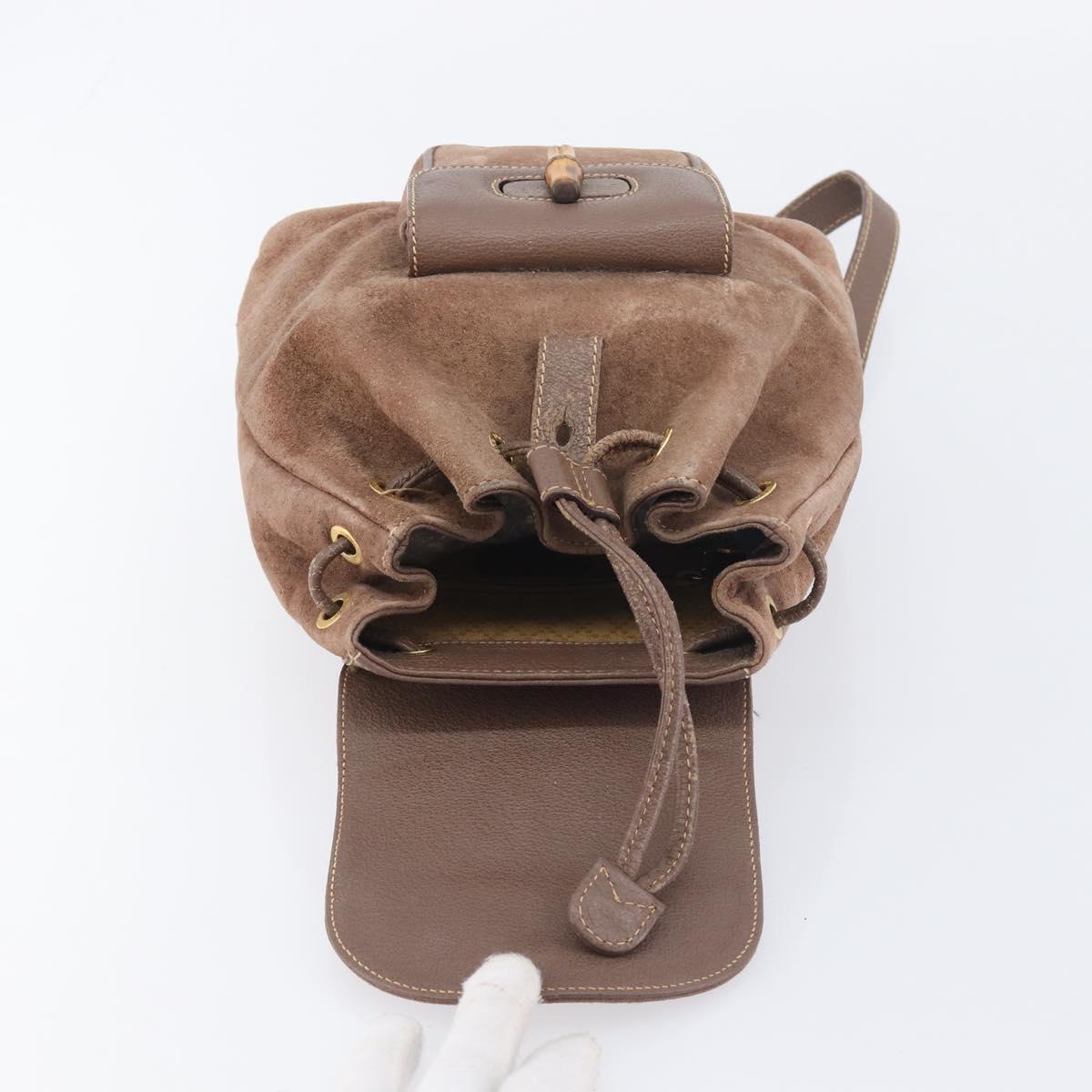 GUCCI Bamboo Backpack Suede Brown Gold Tone 003 2058 0030 Auth 198495