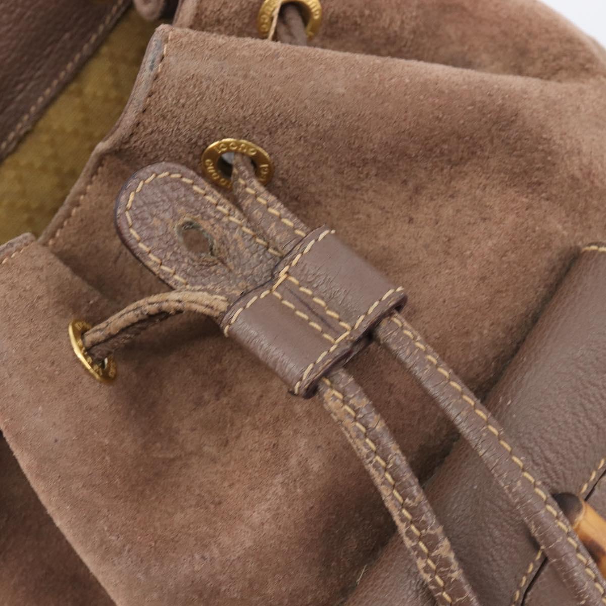 GUCCI Bamboo Backpack Suede Brown Gold Tone 003 2058 0030 Auth 198495