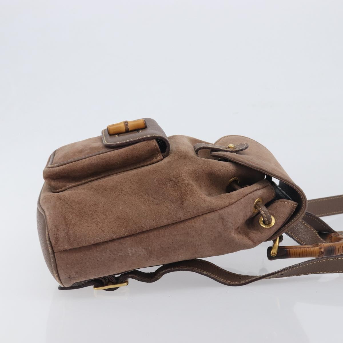 GUCCI Bamboo Backpack Suede Brown Gold Tone 003 2058 0030 Auth 198495