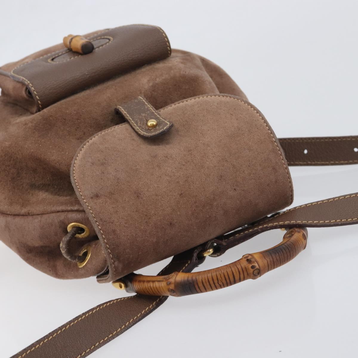GUCCI Bamboo Backpack Suede Brown Gold Tone 003 2058 0030 Auth 198495