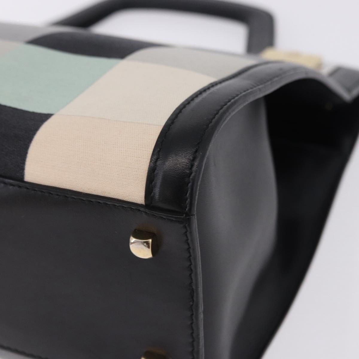 Salvatore Ferragamo Hand Bag Canvas Black Gold Tone Auth 198496A