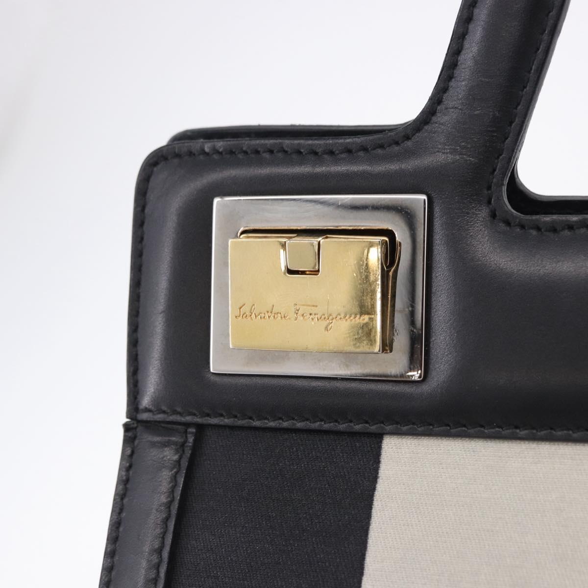Salvatore Ferragamo Hand Bag Canvas Black Gold Tone Auth 198496A