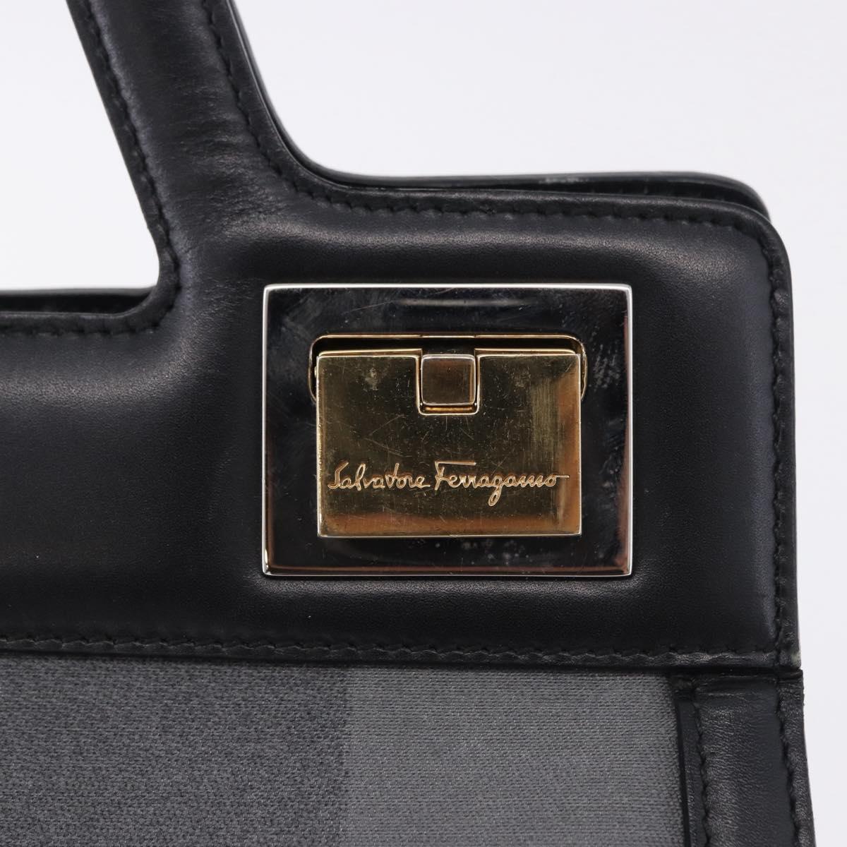 Salvatore Ferragamo Hand Bag Canvas Black Gold Tone Auth 198496A