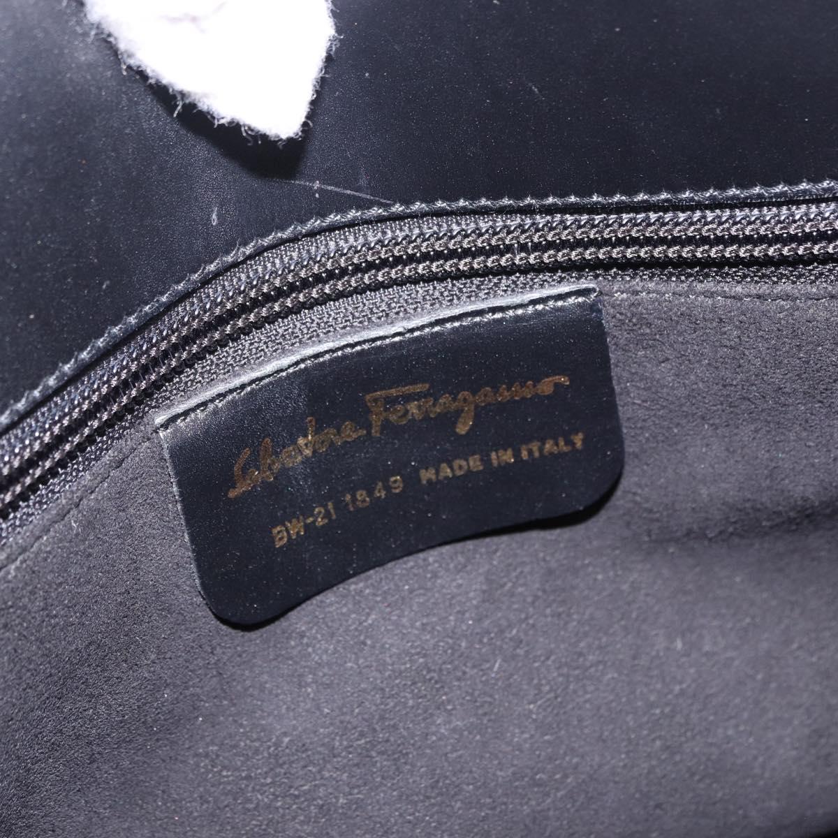 Salvatore Ferragamo Hand Bag Canvas Black Gold Tone Auth 198496A