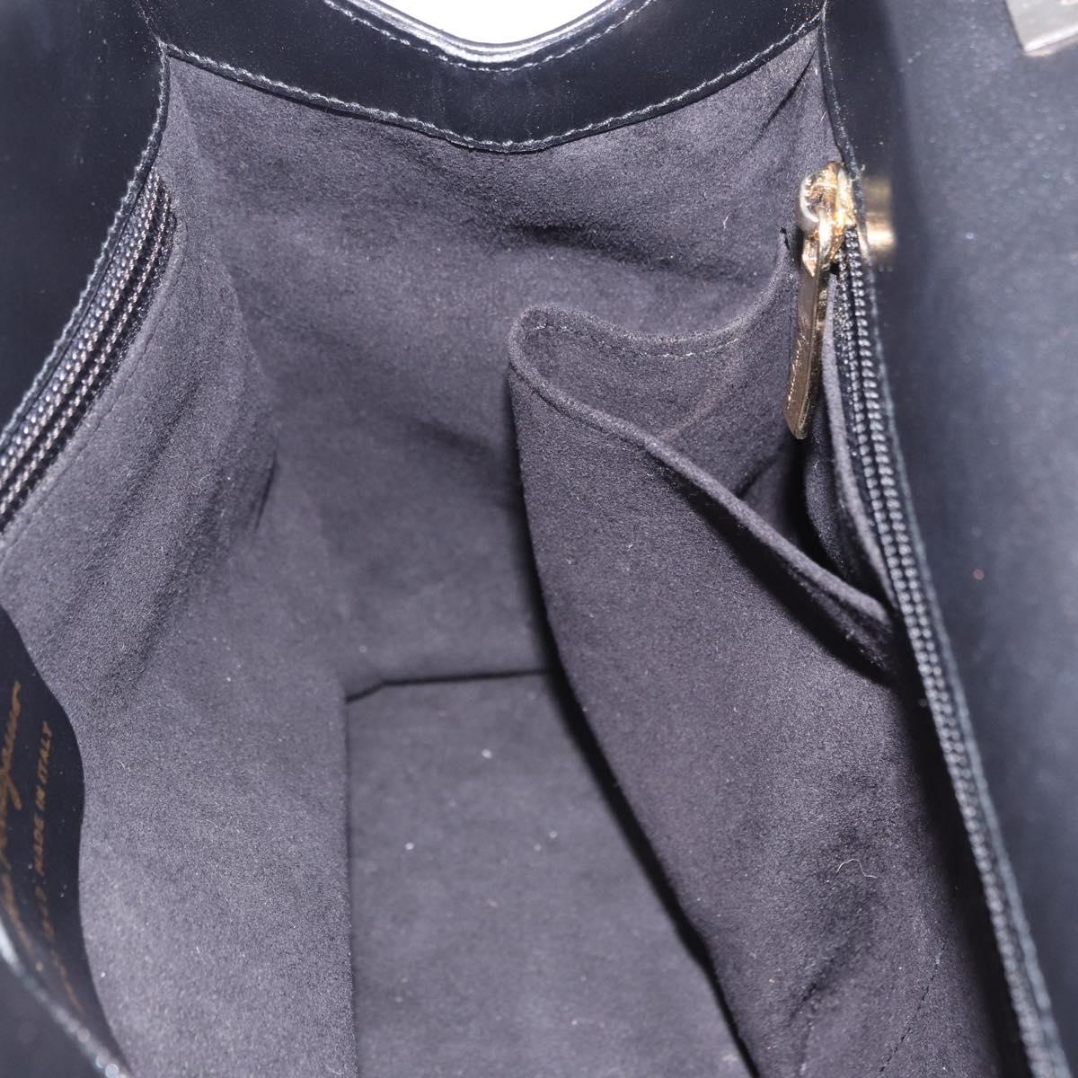 Salvatore Ferragamo Hand Bag Canvas Black Gold Tone Auth 198496A