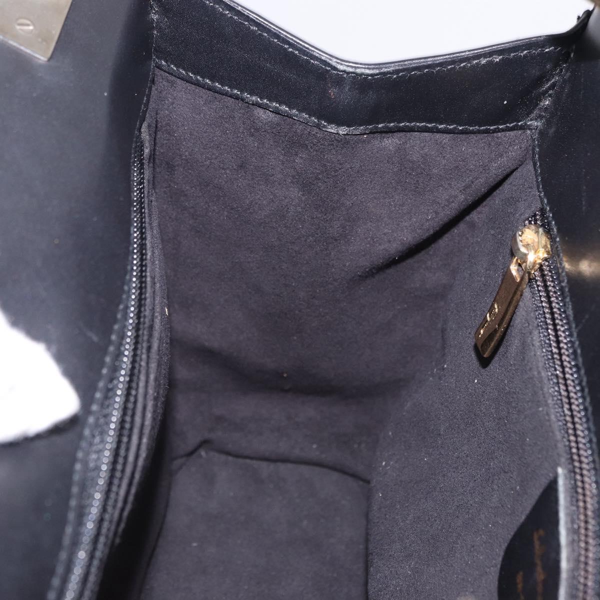 Salvatore Ferragamo Hand Bag Canvas Black Gold Tone Auth 198496A