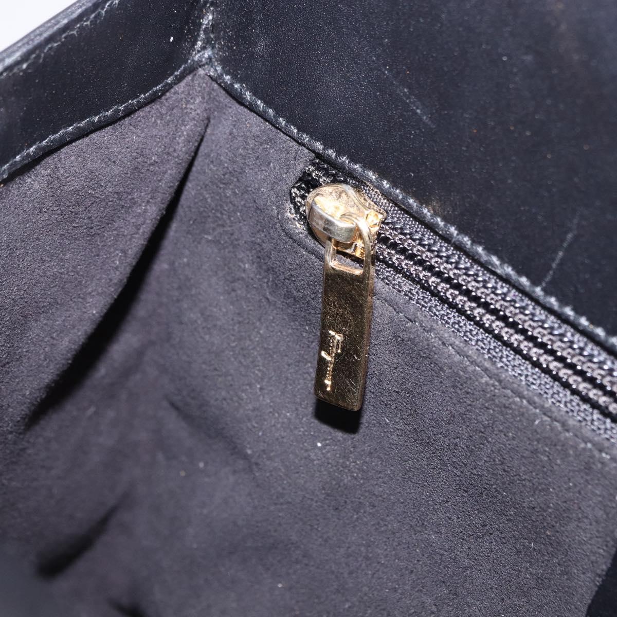 Salvatore Ferragamo Hand Bag Canvas Black Gold Tone Auth 198496A