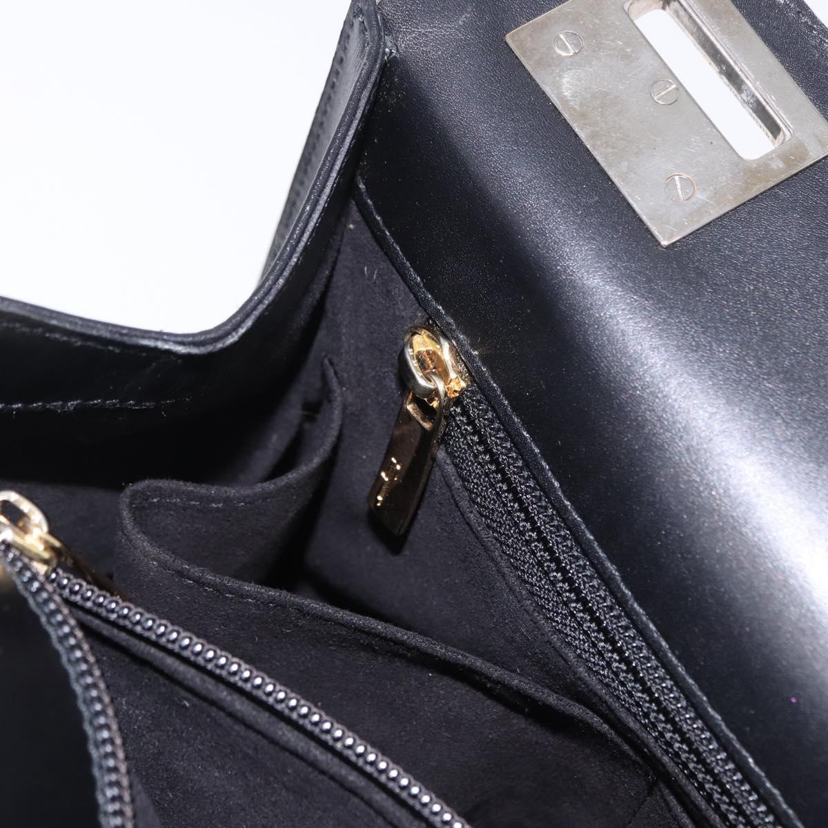 Salvatore Ferragamo Hand Bag Canvas Black Gold Tone Auth 198496A