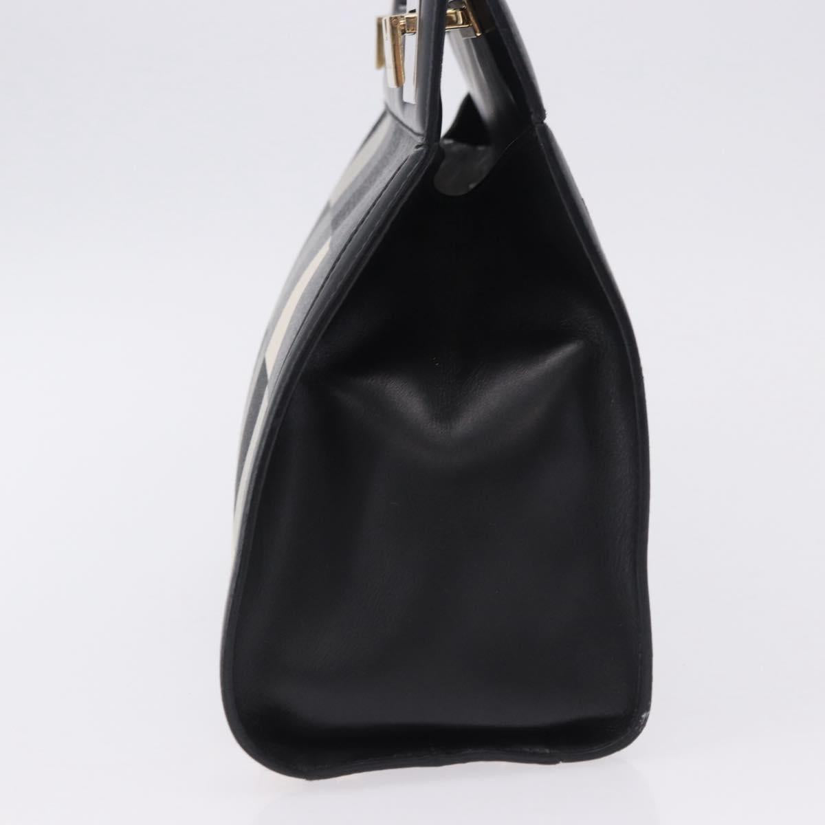 Salvatore Ferragamo Hand Bag Canvas Black Gold Tone Auth 198496A