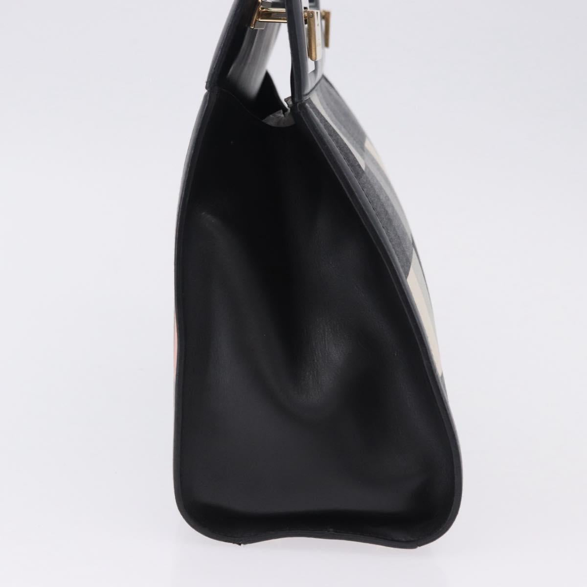 Salvatore Ferragamo Hand Bag Canvas Black Gold Tone Auth 198496A