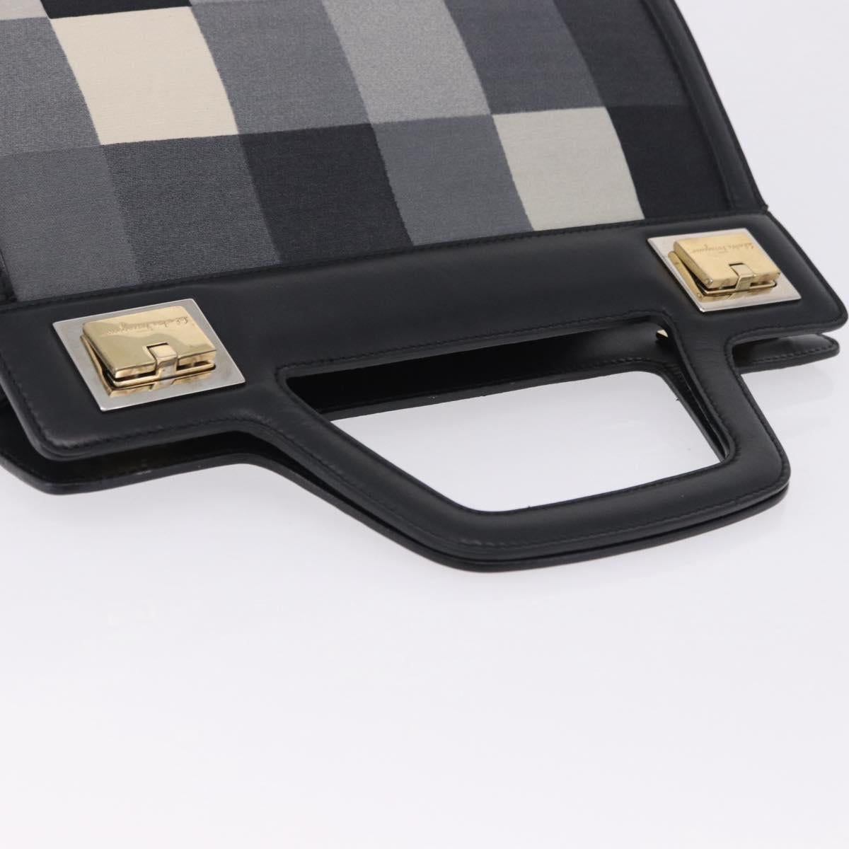 Salvatore Ferragamo Hand Bag Canvas Black Gold Tone Auth 198496A