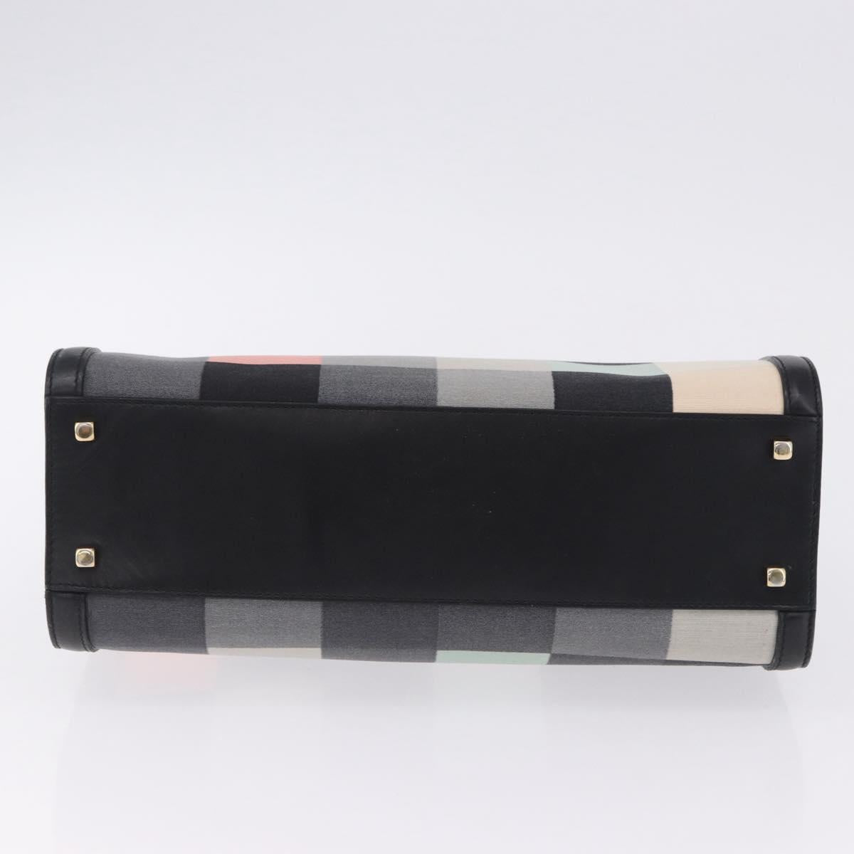 Salvatore Ferragamo Hand Bag Canvas Black Gold Tone Auth 198496A