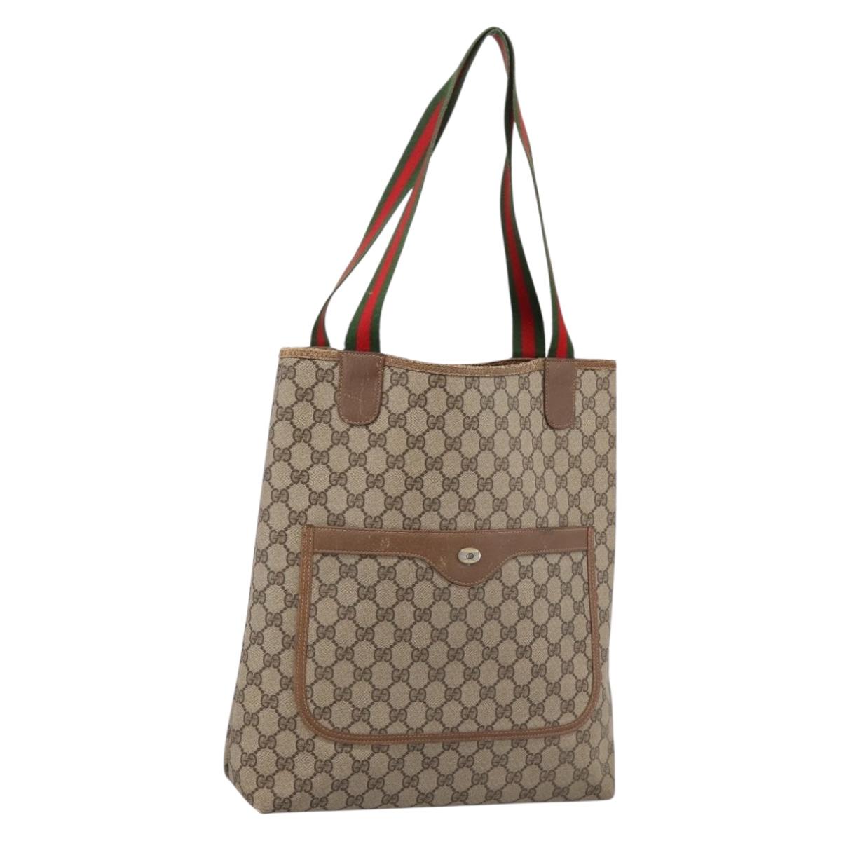 GUCCI GG Supreme Web Sherry Line Tote Bag PVC Beige Gold 39.02.003 Auth 198497
