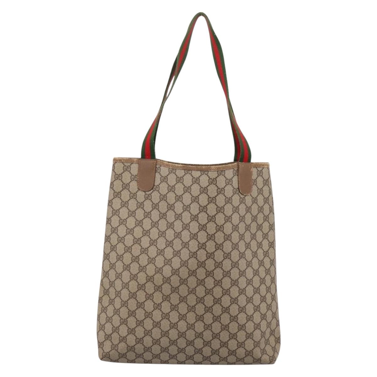GUCCI GG Supreme Web Sherry Line Tote Bag PVC Beige Gold 39.02.003 Auth 198497