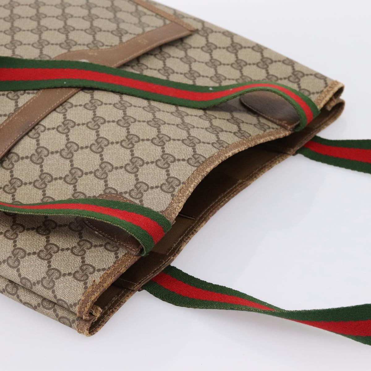 GUCCI GG Supreme Web Sherry Line Tote Bag PVC Beige Gold 39.02.003 Auth 198497