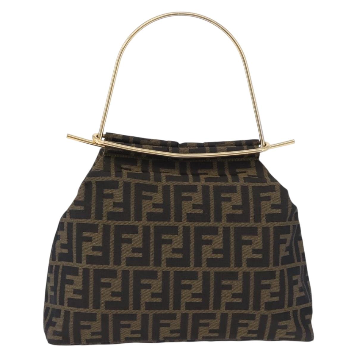 FENDI Zucca Canvas Hand Bag Brown Gold Tone Auth 198500V