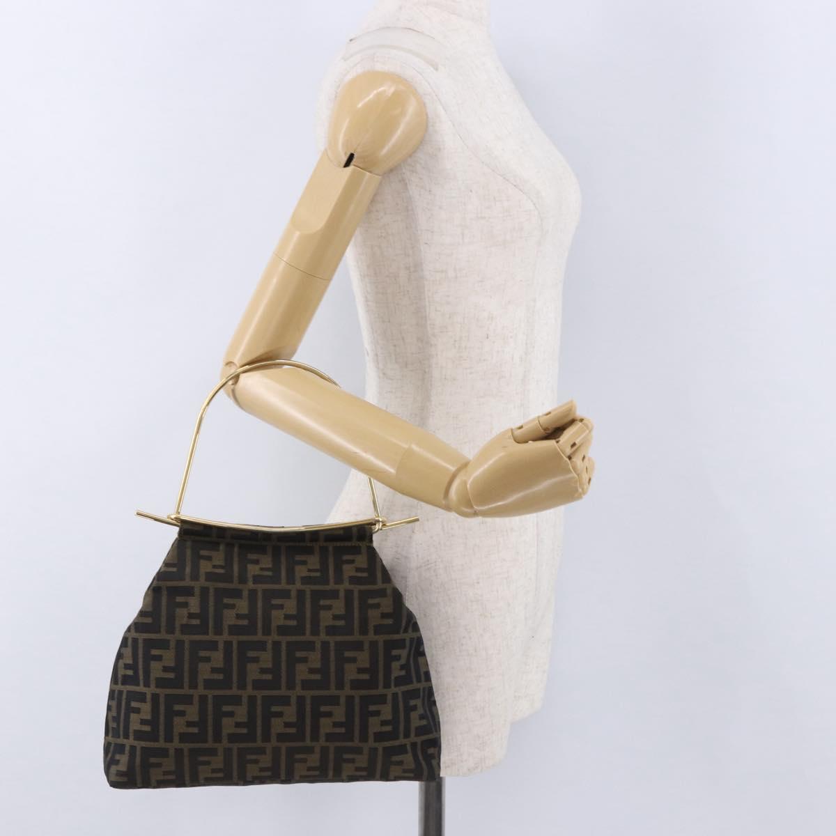 FENDI Zucca Canvas Hand Bag Brown Gold Tone Auth 198500V