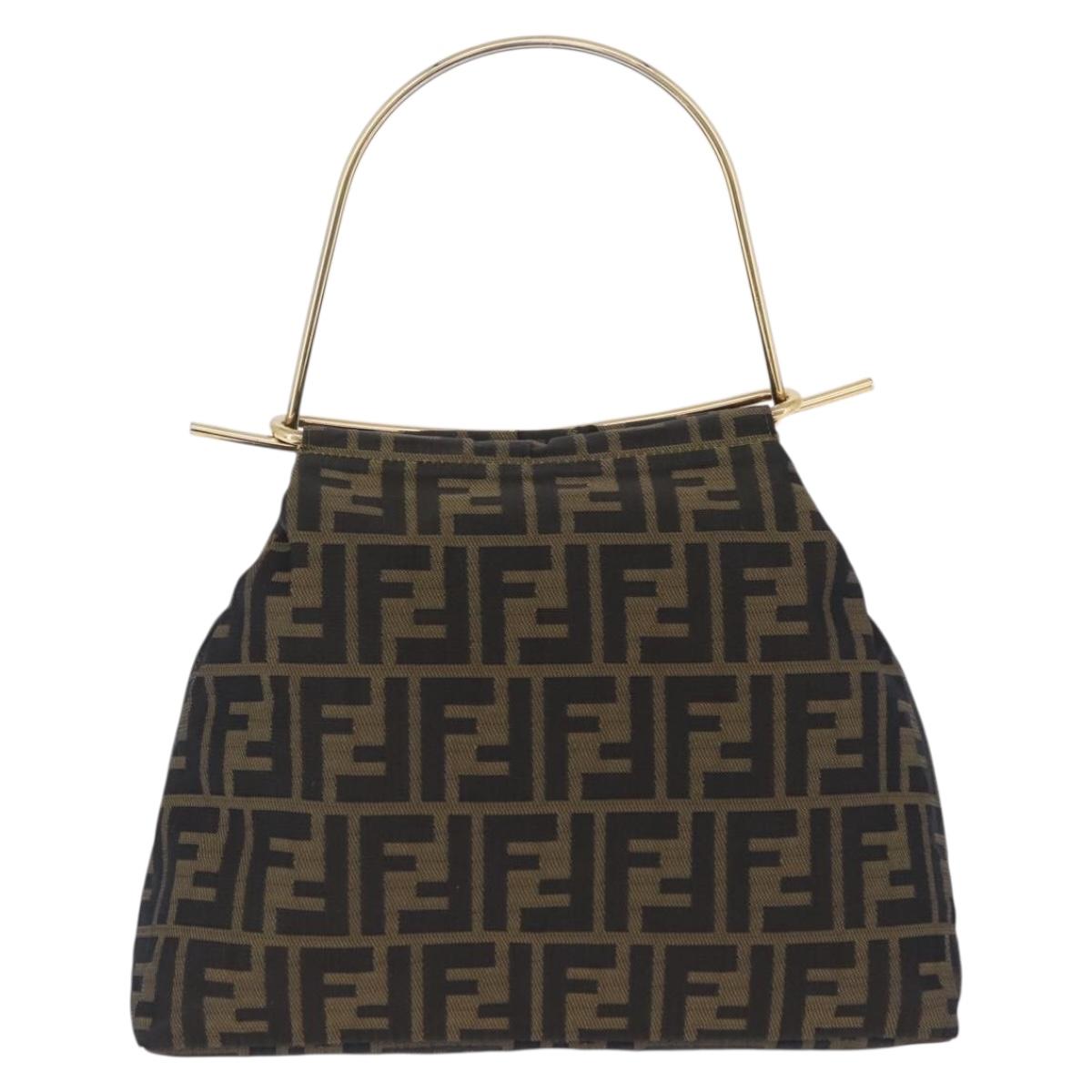 FENDI Zucca Canvas Hand Bag Brown Gold Tone Auth 198500V