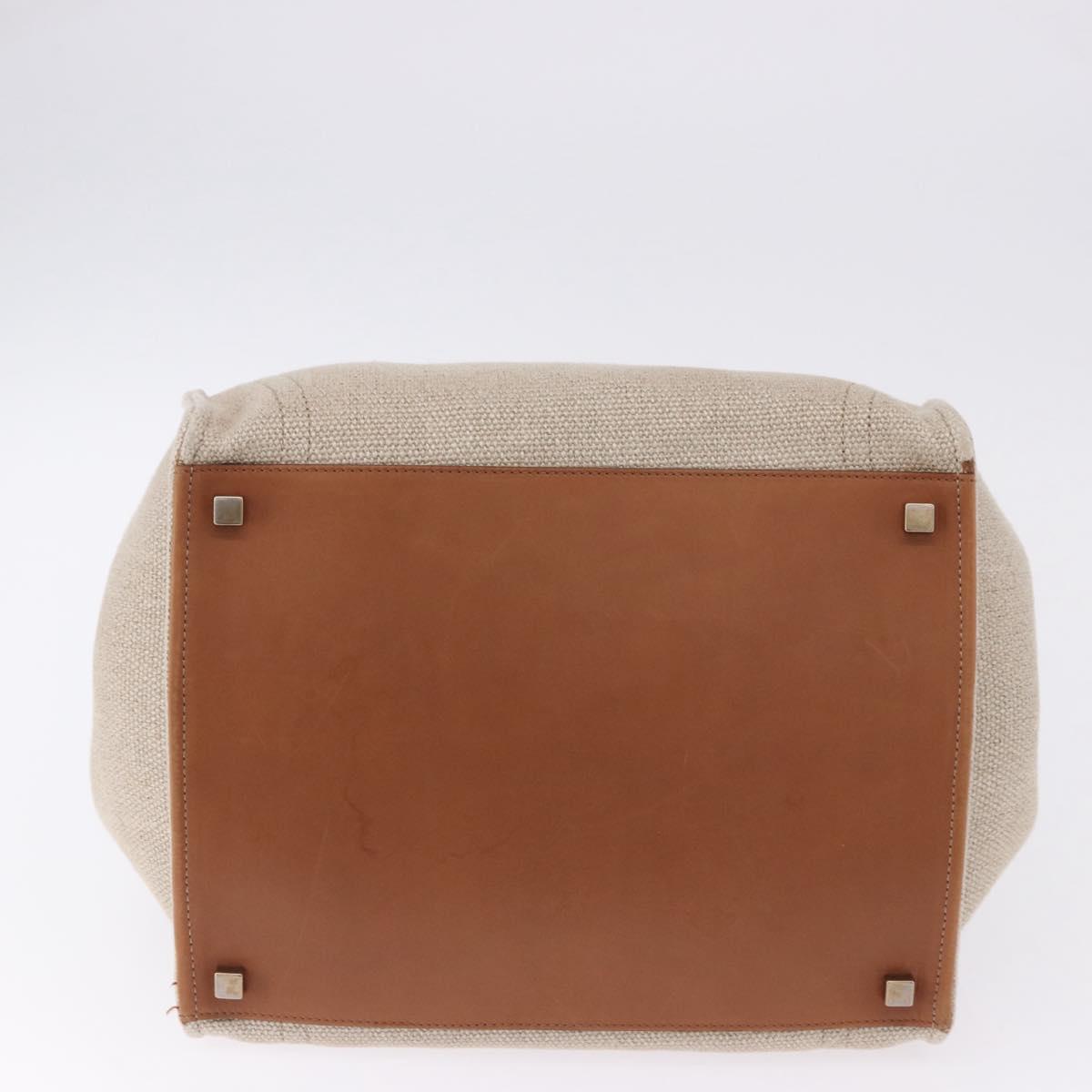 CELINE Luggage Phantom Hand Bag Canvas Beige Gold Tone Auth 198501A