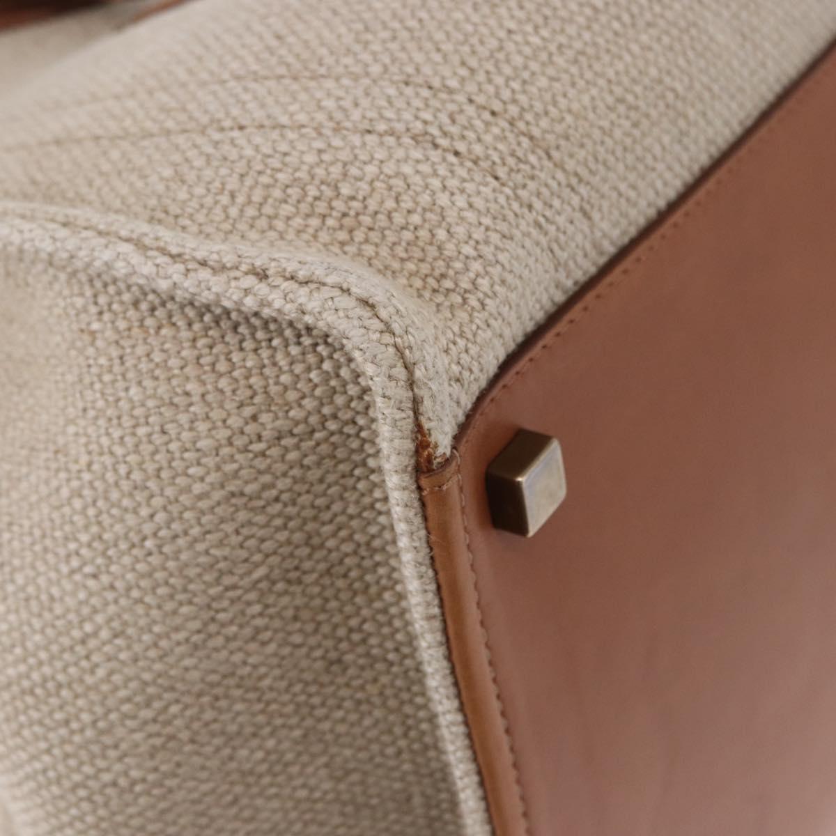 CELINE Luggage Phantom Hand Bag Canvas Beige Gold Tone Auth 198501A