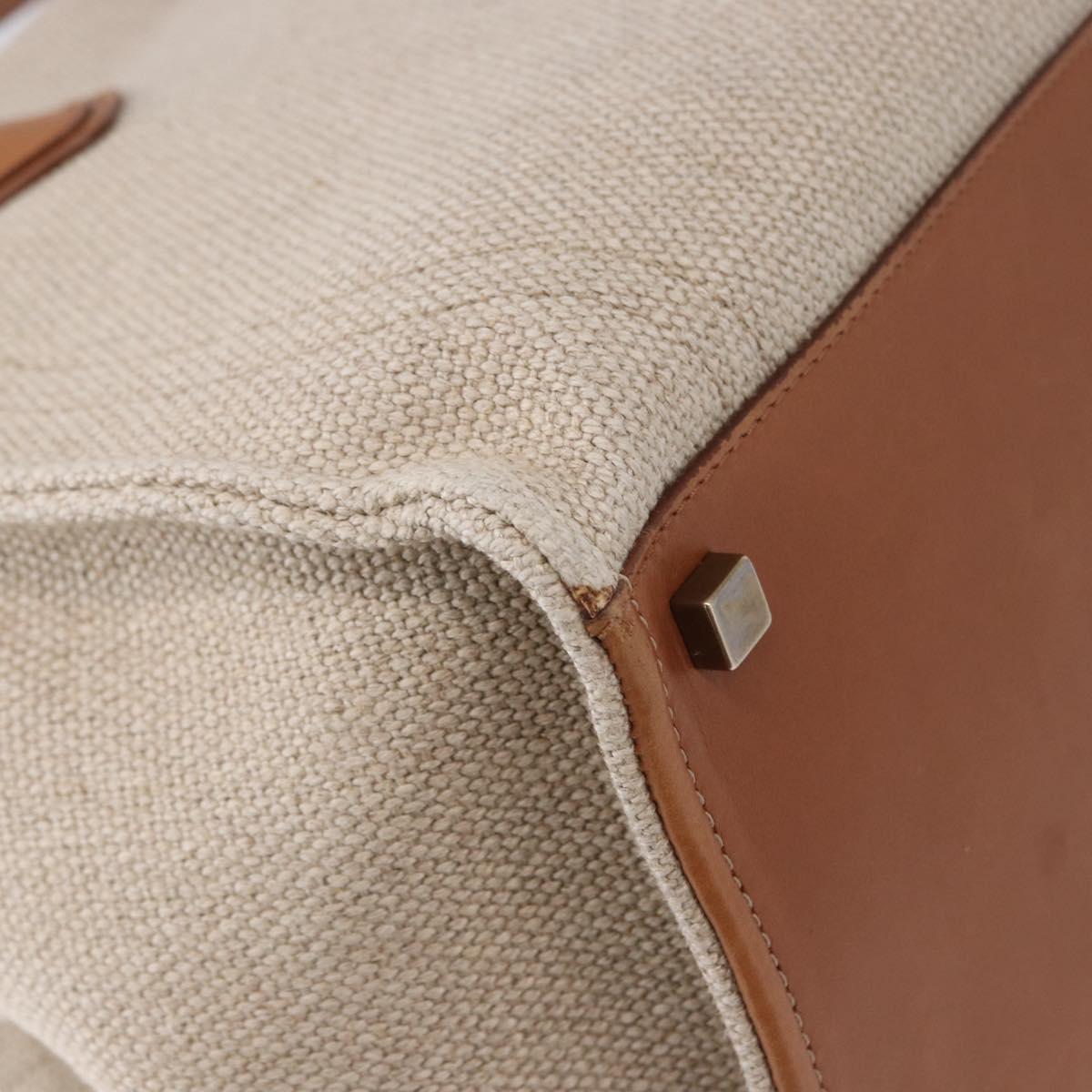 CELINE Luggage Phantom Hand Bag Canvas Beige Gold Tone Auth 198501A