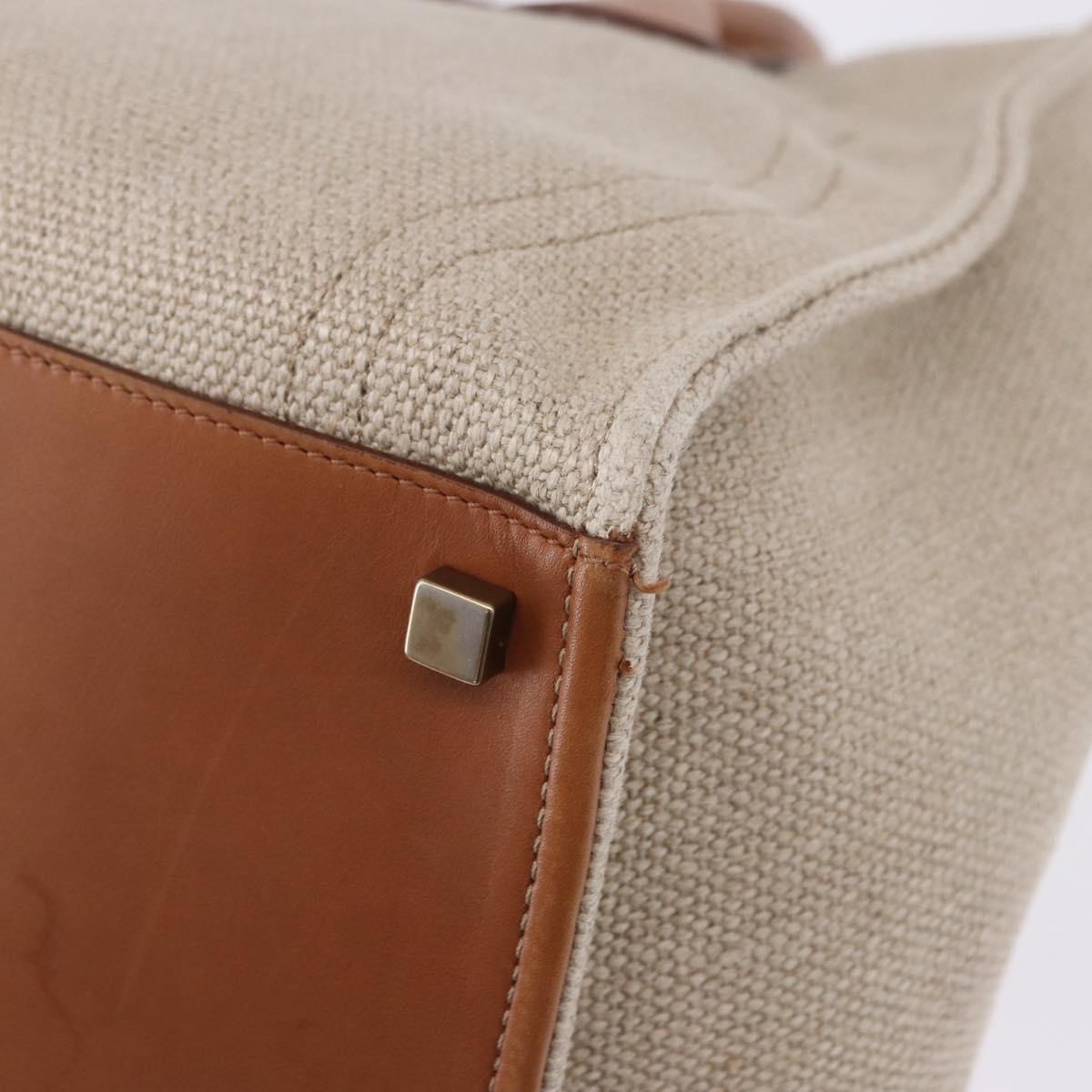 CELINE Luggage Phantom Hand Bag Canvas Beige Gold Tone Auth 198501A