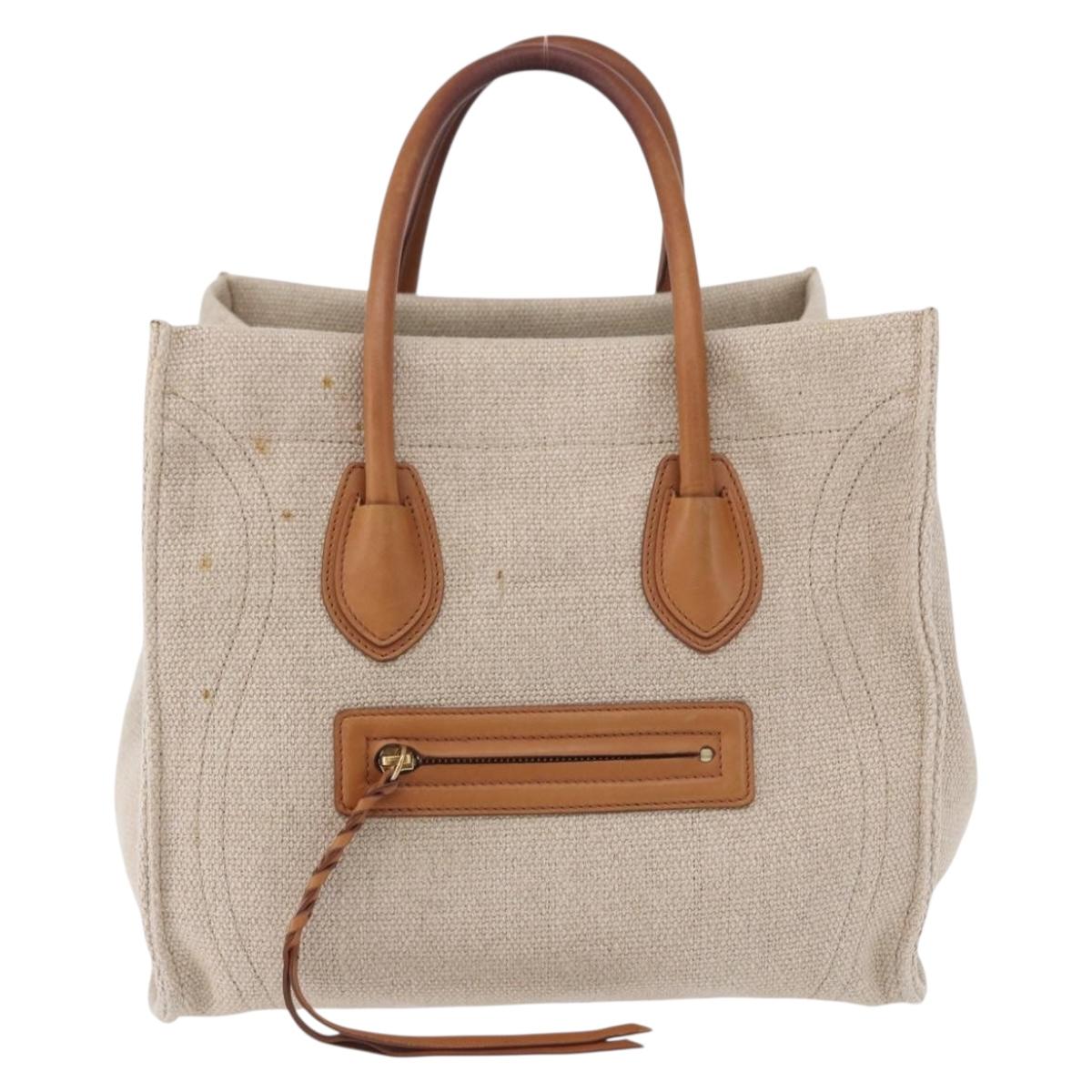 CELINE Luggage Phantom Hand Bag Canvas Beige Gold Tone Auth 198501A