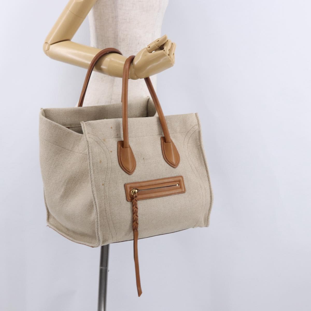 CELINE Luggage Phantom Hand Bag Canvas Beige Gold Tone Auth 198501A