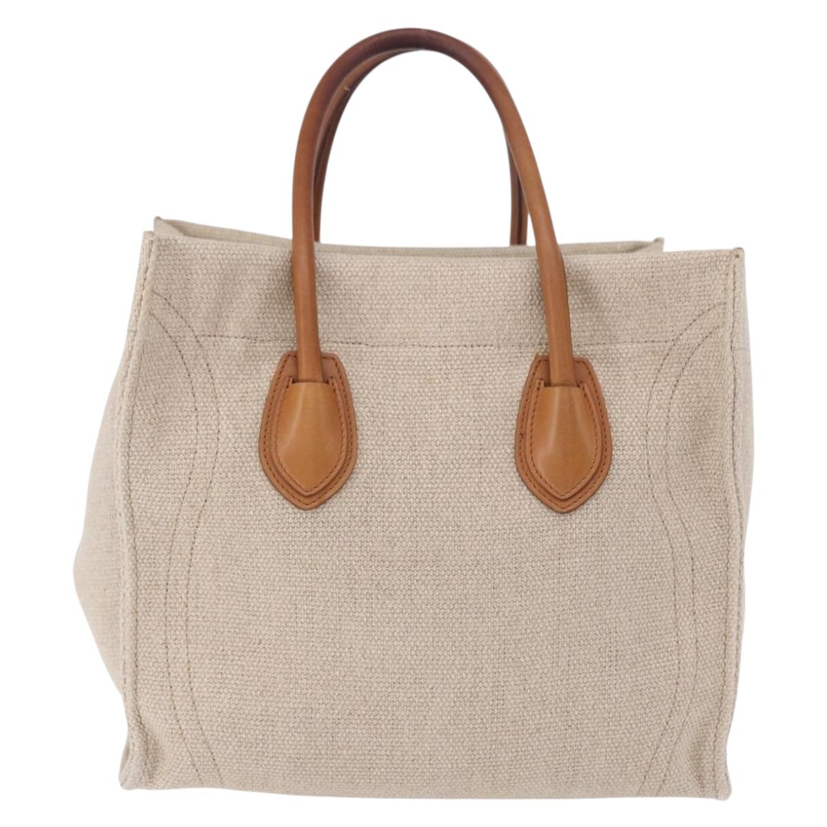 CELINE Luggage Phantom Hand Bag Canvas Beige Gold Tone Auth 198501A