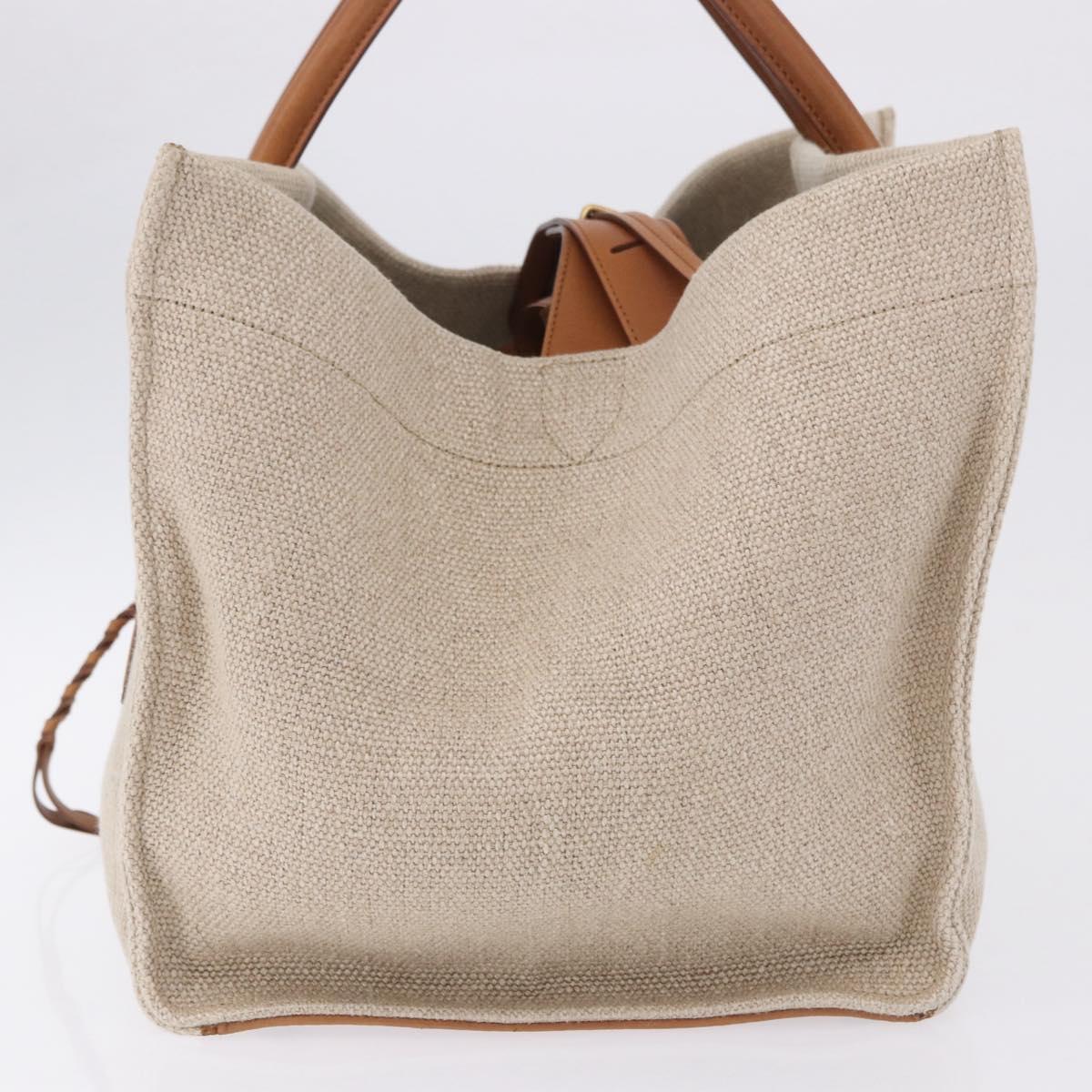 CELINE Luggage Phantom Hand Bag Canvas Beige Gold Tone Auth 198501A