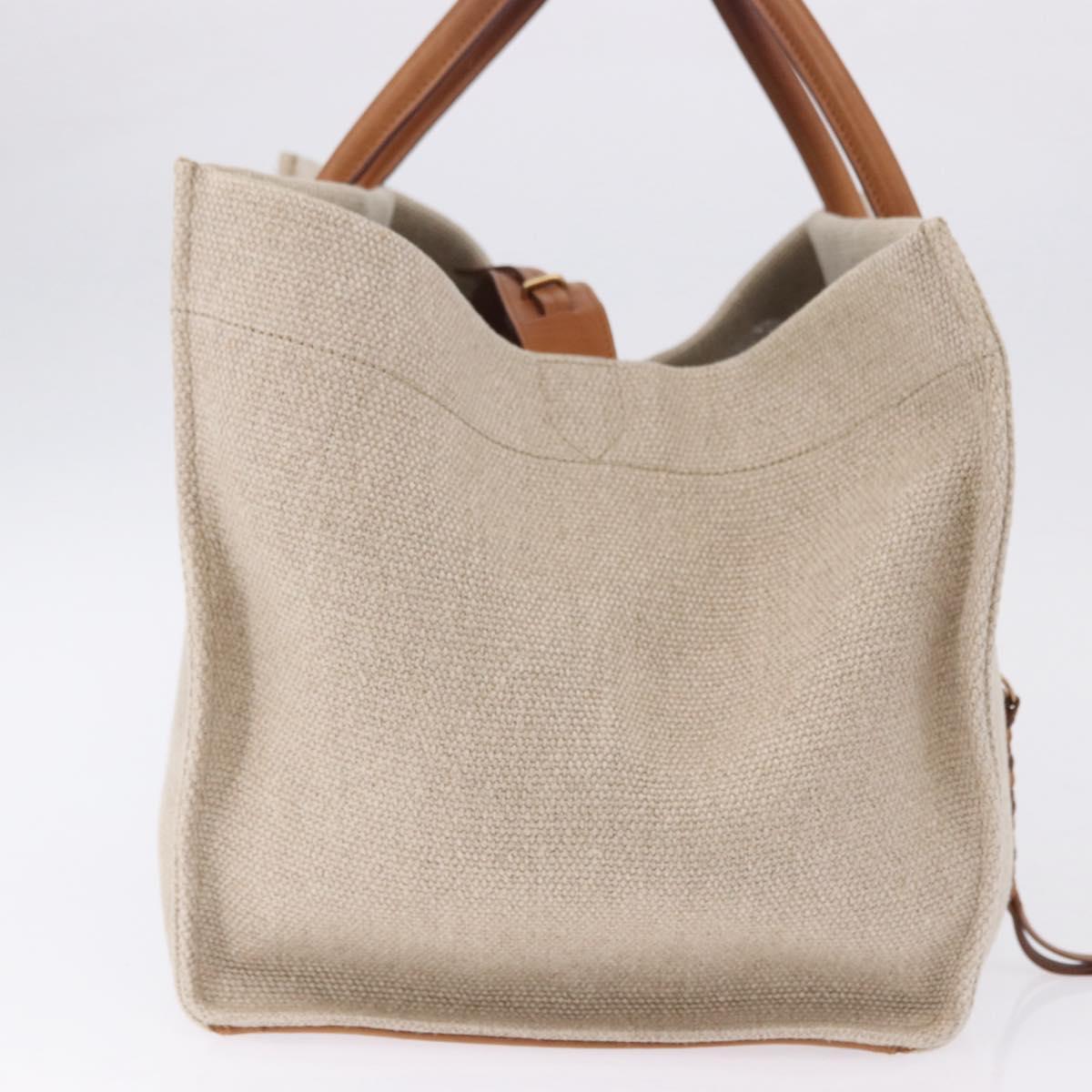 CELINE Luggage Phantom Hand Bag Canvas Beige Gold Tone Auth 198501A