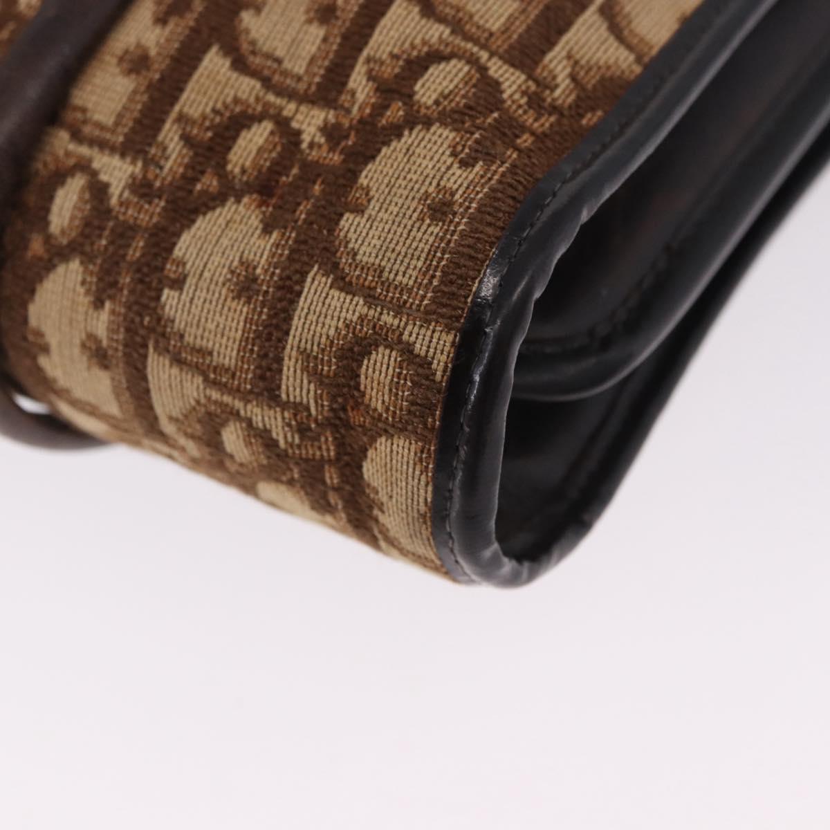 Christian Dior Trotter Canvas Shoulder Bag Beige Gold Tone Auth 198508
