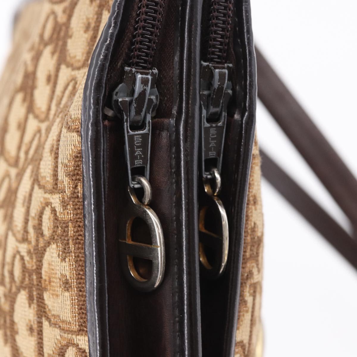 Christian Dior Trotter Canvas Shoulder Bag Beige Gold Tone Auth 198508