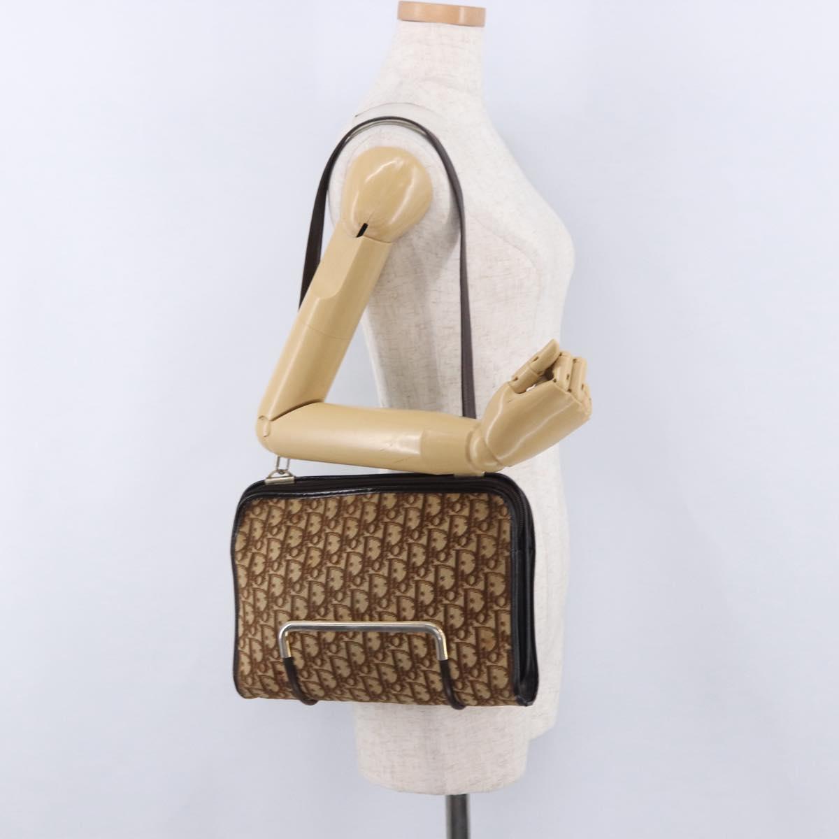 Christian Dior Trotter Canvas Shoulder Bag Beige Gold Tone Auth 198508