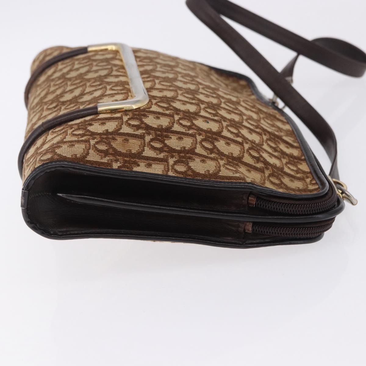 Christian Dior Trotter Canvas Shoulder Bag Beige Gold Tone Auth 198508