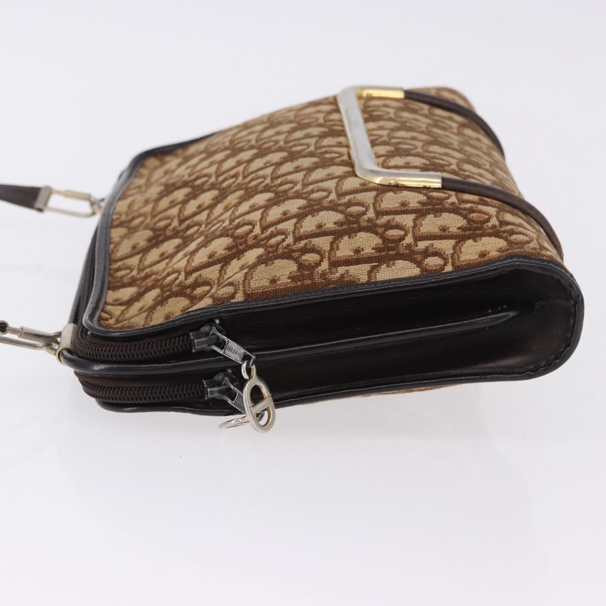 Christian Dior Trotter Canvas Shoulder Bag Beige Gold Tone Auth 198508