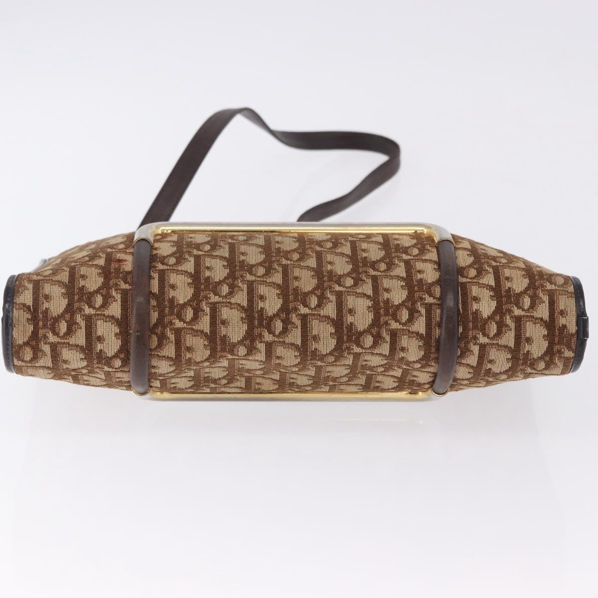Christian Dior Trotter Canvas Shoulder Bag Beige Gold Tone Auth 198508